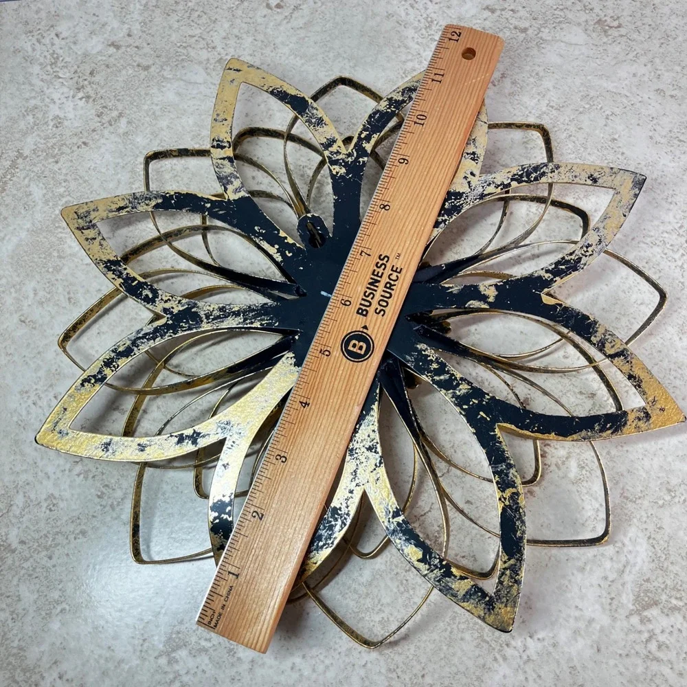 Ornate Wall Decor Metal Flower 12 Inch Gold Distressed 3D Lotus Sculpture